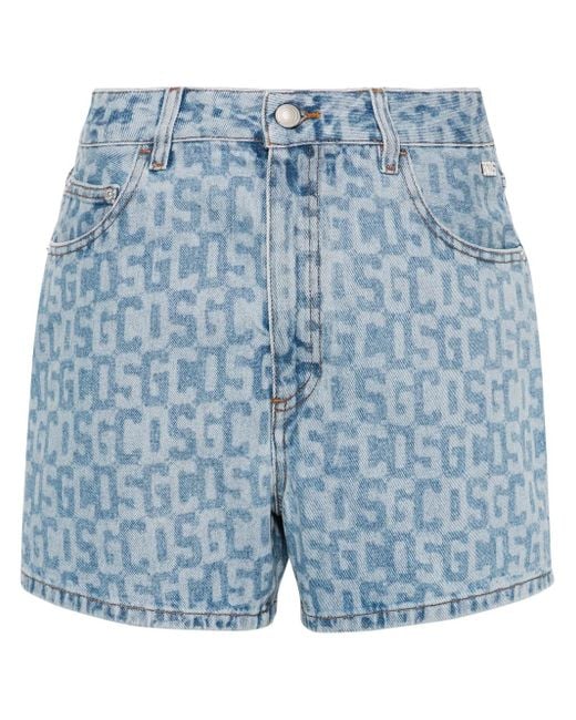 Gcds Blue High-Waisted Denim Shorts