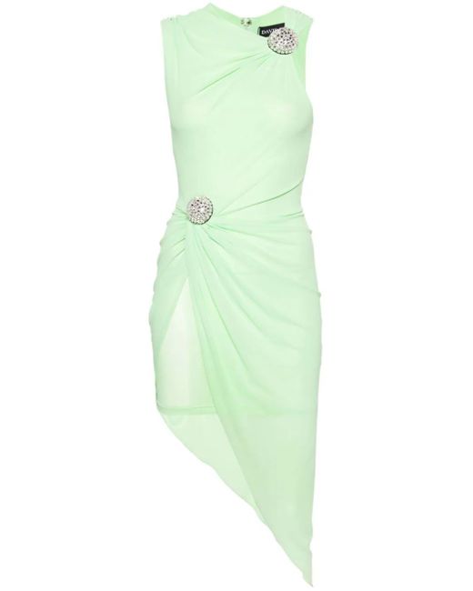 David Koma Green Asymmetric Crystal Ball Midi Dress