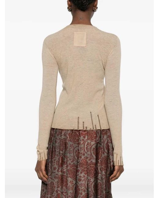 Uma Wang Natural Frayed Ribbed Blouse