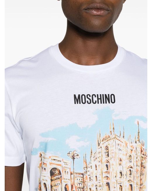 T-Shirt Con Stampa Grafica di Moschino in White da Uomo