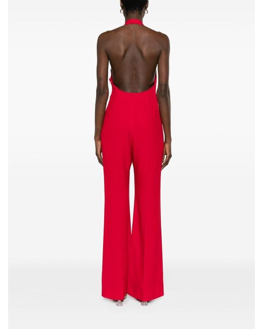 Moschino Red Jumpsuit With Halter Neck And Padlock Detail