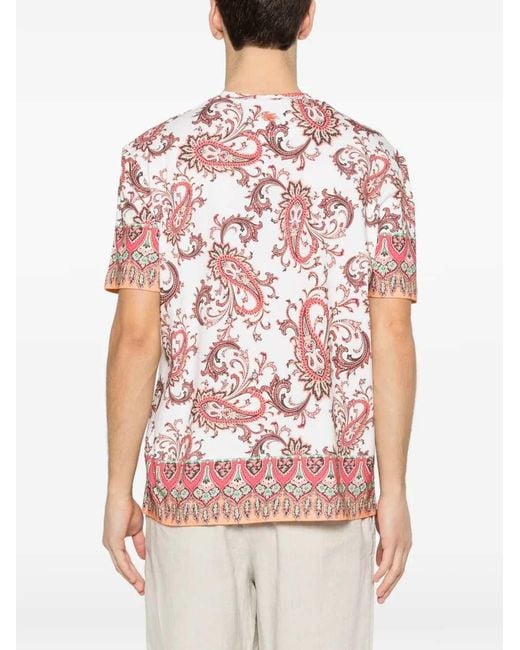 Etro Pink T-Shirt With Paisley Trim for men