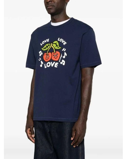 KENZO Blue Cherry-Print T-Shirt for men
