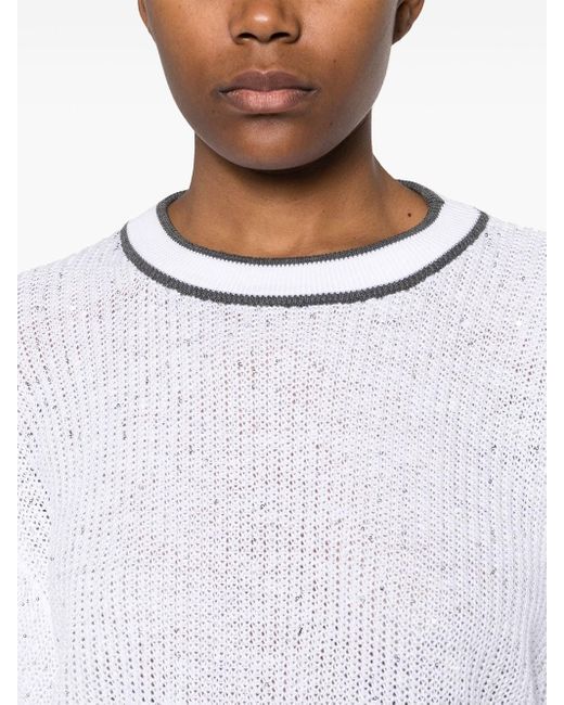 Brunello Cucinelli White Knitted Top With Contrasting Edges