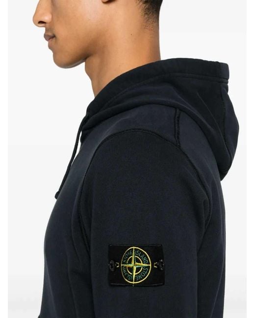 Stone Island Blue Logo-Patch Hoodie for men