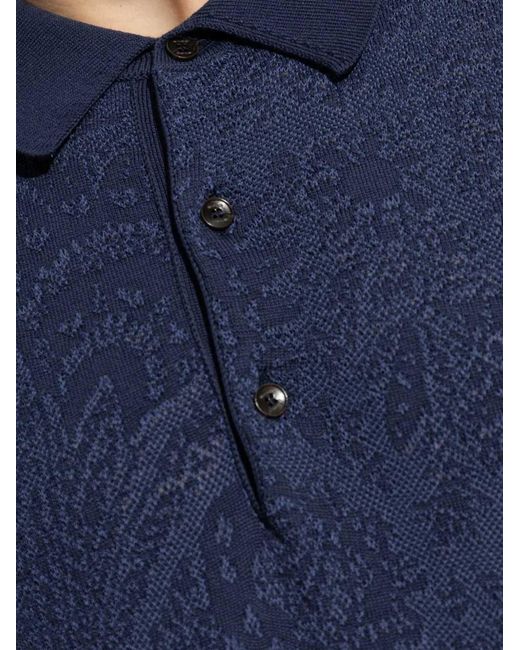 Etro Blue Paisley Button-Up Polo for men