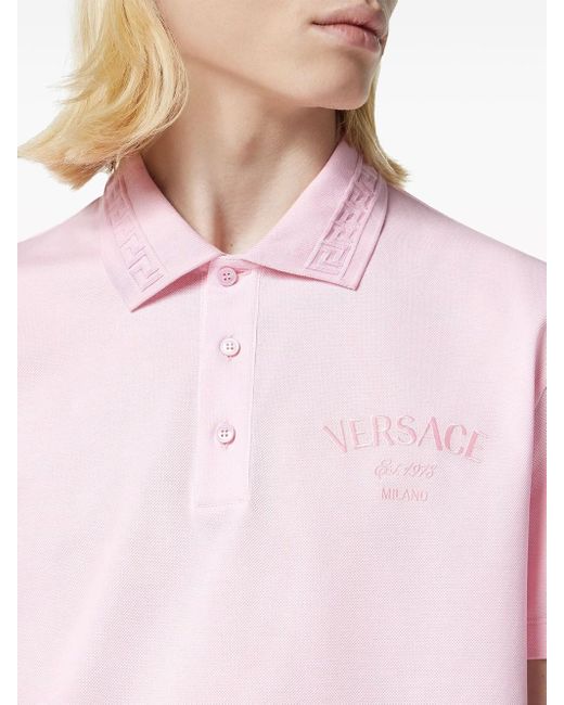 Polo Con Ricamo di Versace in Pink da Uomo