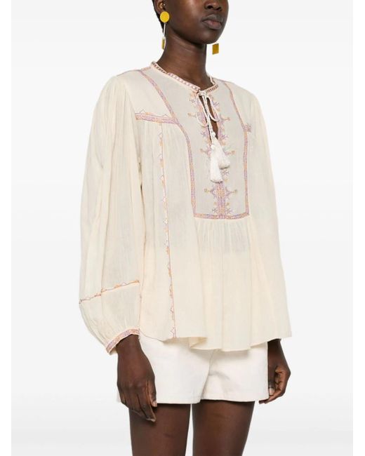Isabel Marant Natural Silekia Blouse With Geometric Embroidery