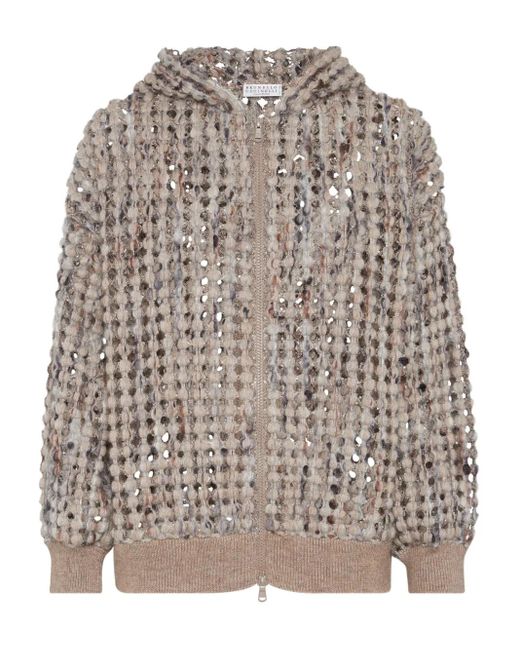 Brunello Cucinelli Brown 'Balloon Net Embroidery' Cardigan