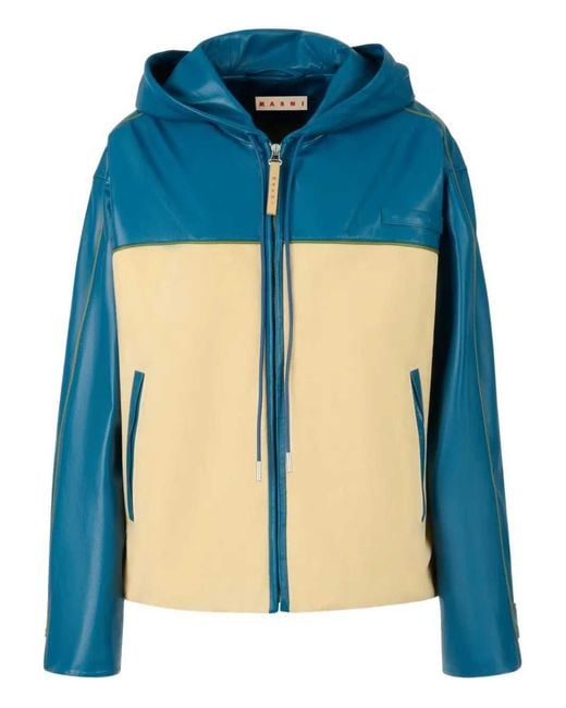 Marni Blue Hooded Leather Jacket for men