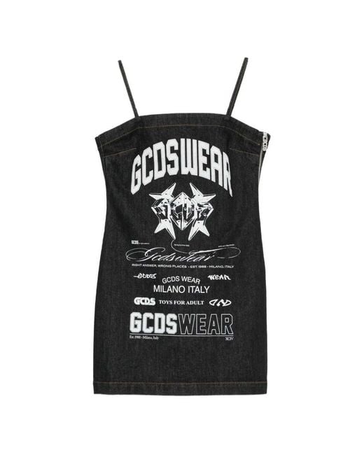 Gcds Black Printed Mini Dress With Historical Motif