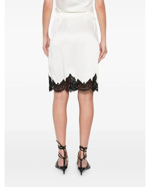 Stella McCartney Black Jupe Midi En Satin Avec Dentelle