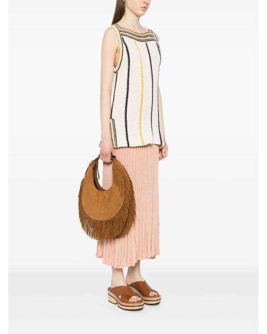 Staud Brown Moon Tote Bag Tan Fringe