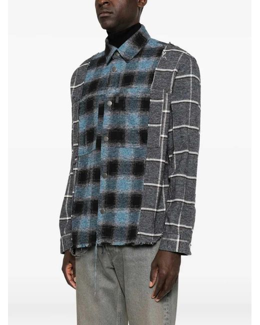 Haikure Blue Frayed Plaid Shirt for men