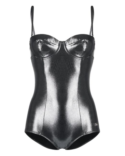 Costume Da Bagno A Balconcino Con Riflessi Metallici di Dolce & Gabbana in Black