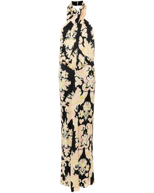 Etro Metallic Long Dress With Paisley Print And Open Back