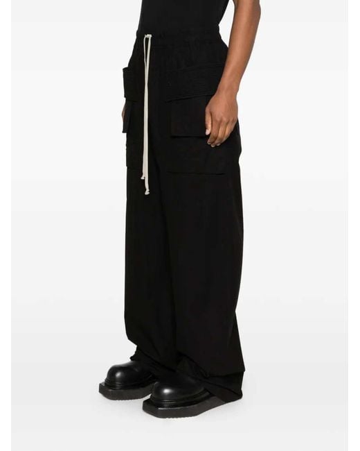 Rick Owens Black Cotton Drawstring Trousers for men