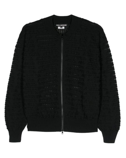 Junya Watanabe Black Distressed-Effect Knitted Zip Cardigan