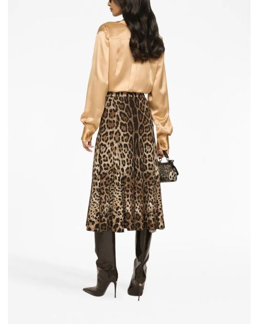 Gonna a ruota in cady stampa leopardo di Dolce & Gabbana in Brown