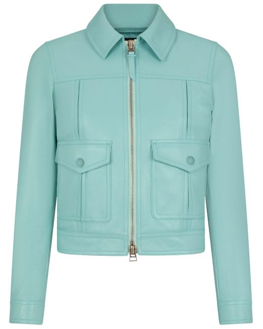 Tom Ford Blue Cropped Leather Jacket