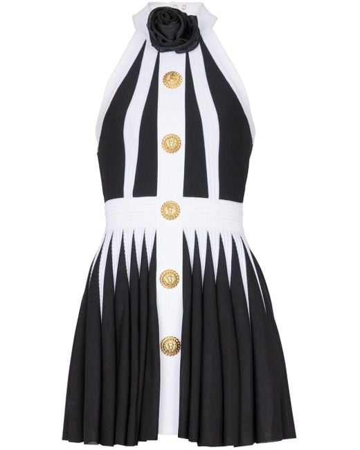 Balmain Black Short Dress With Flower Appliqué