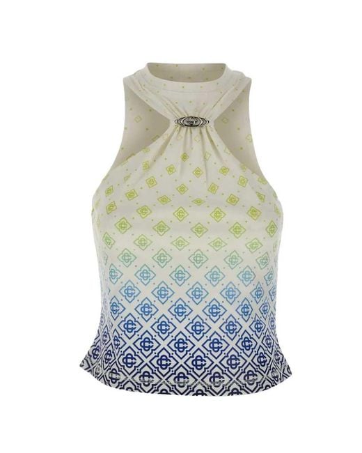 Casablanca White Draped Top With Monogram Print