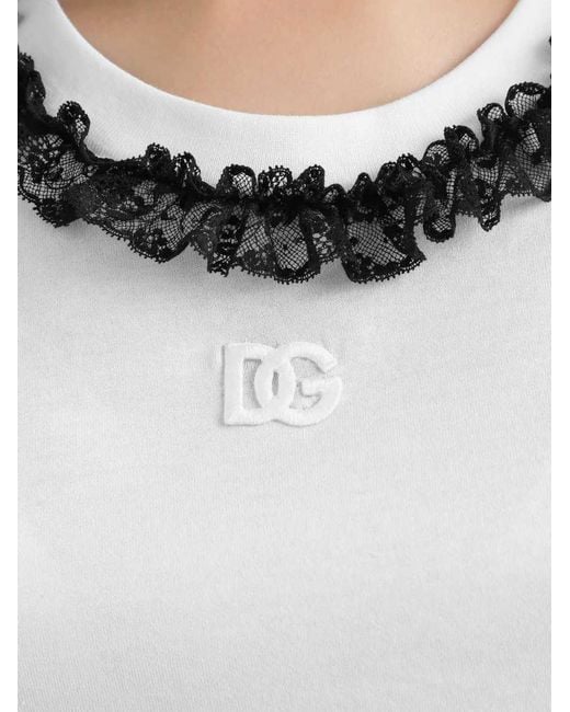 Dolce & Gabbana White Embroidered Logo Neck T-Shirt For