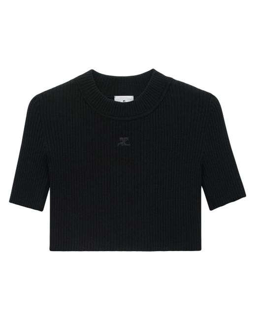T-Shirt Crop A Coste di Courreges in Black