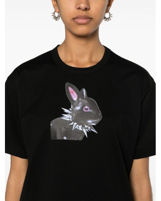 Junya Watanabe Black Cotton T-Shirt With Bunny Print