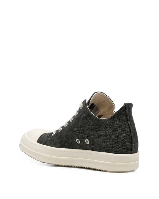 Rick Owens Black Low-Top Canvas Sneakers