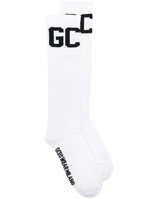 Gcds White Intarsia Knit Mid-Calf Socks for men
