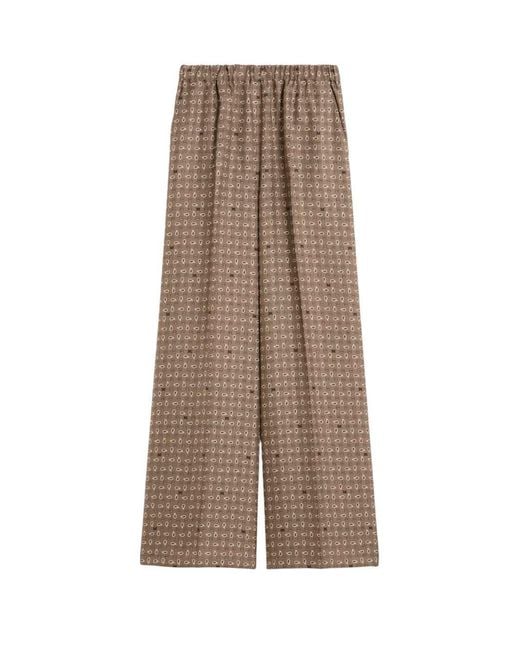 Max Mara Brown Printed Silk Pants