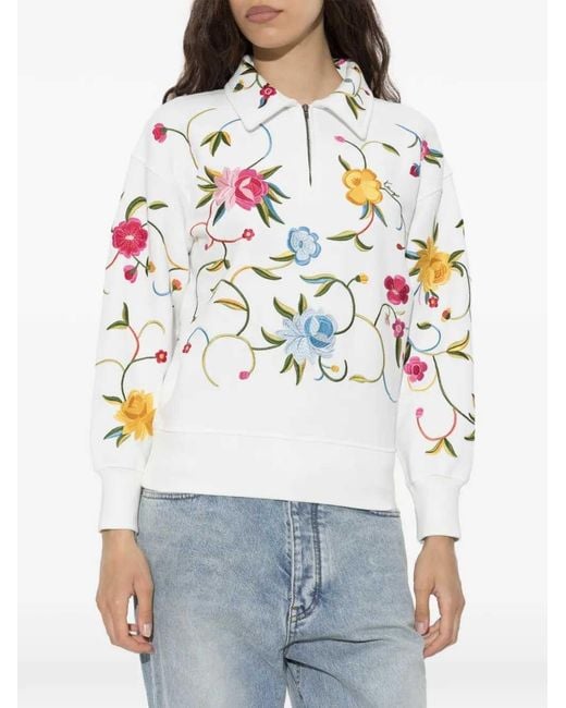 KENZO White Quarter-Zip Sweatshirt With Floral Embroidery