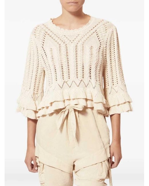 Isabel Marant Natural Marant Etoile Frilly Cotton Sweater With Ruffles Detail
