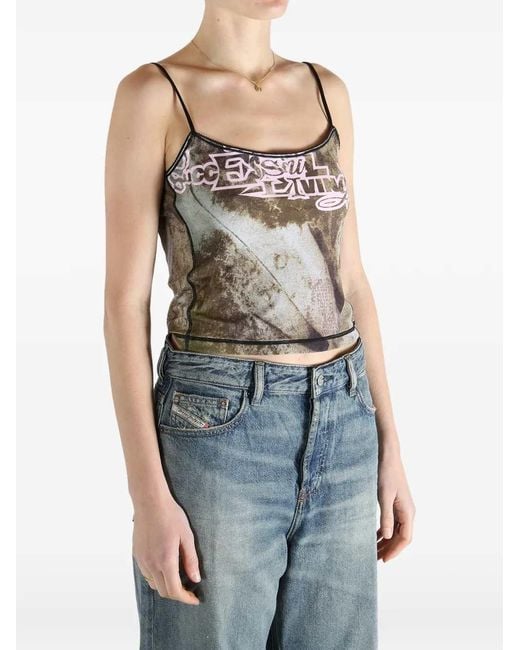 DIESEL Gray Graphic Print Top