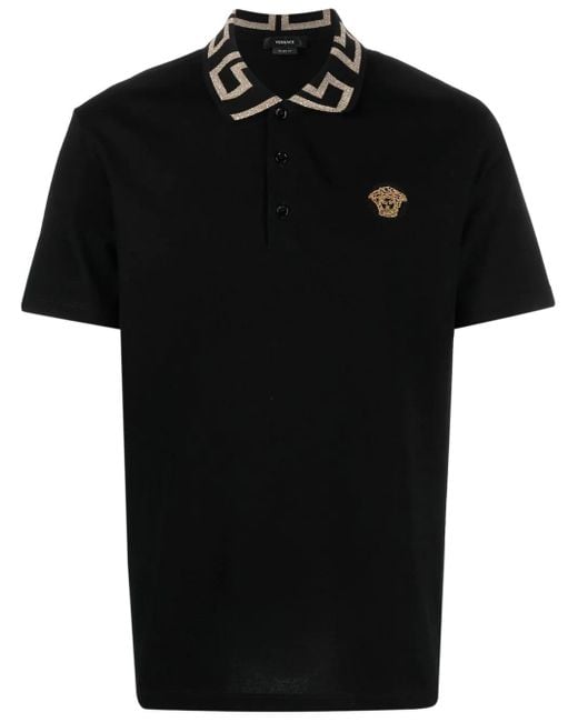 Versace Black Greca Polo Shirt With Short Sleeves for men