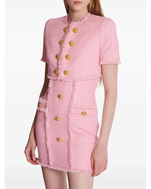 Balmain Pink Checkered Crop Jacket
