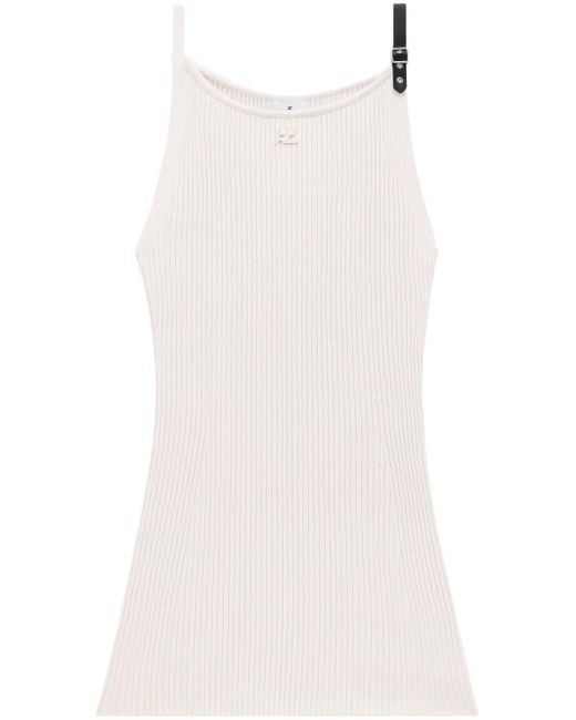 Courreges White Ribbed Dress With Buckle