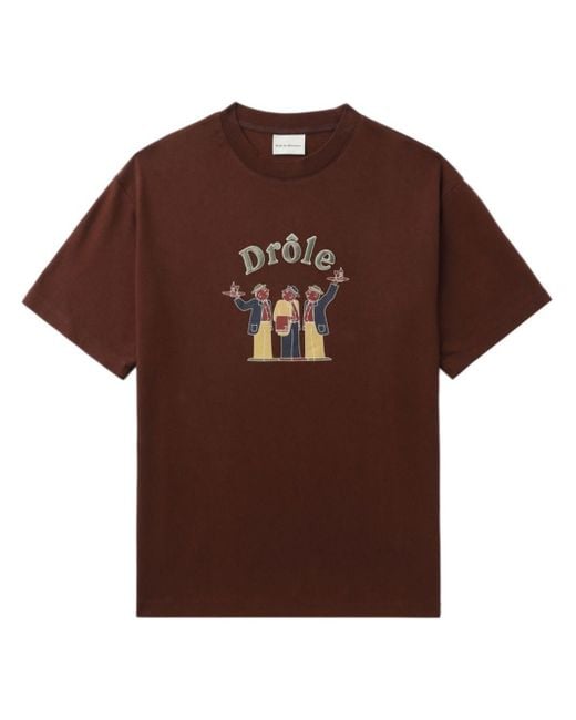 Drole de Monsieur Brown T-Shirt With Print for men