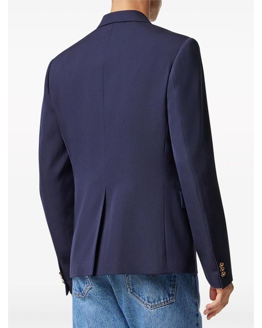 Versace Blue Double-breasted Logo-plaque Blazer for men