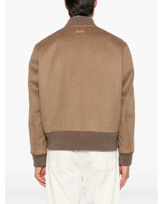 Lardini Brown Ribbed-Trim Zip-Up Bomber Jacket for men