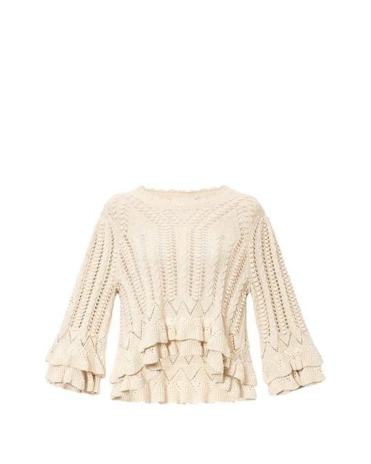 Isabel Marant Natural Marant Etoile Frilly Cotton Sweater With Ruffles Detail