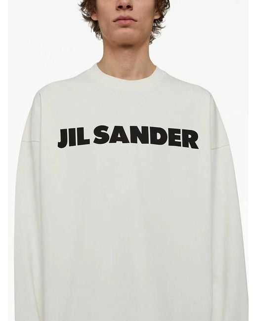 Jil Sander White Long-Sleeved Shirt With Logo Print for men