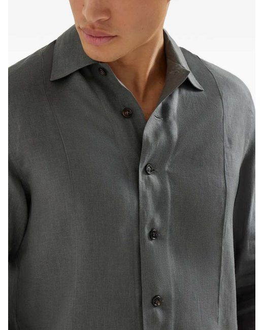 Brunello Cucinelli Gray Spread Collar Shirt for men