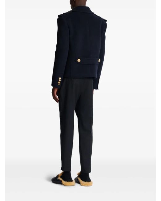 Balmain Blue Cropped Reefer Jacket