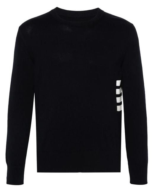 Thom Browne Blue Cotton Ribbed Knit Sweater With 4-Bar Stripe for men