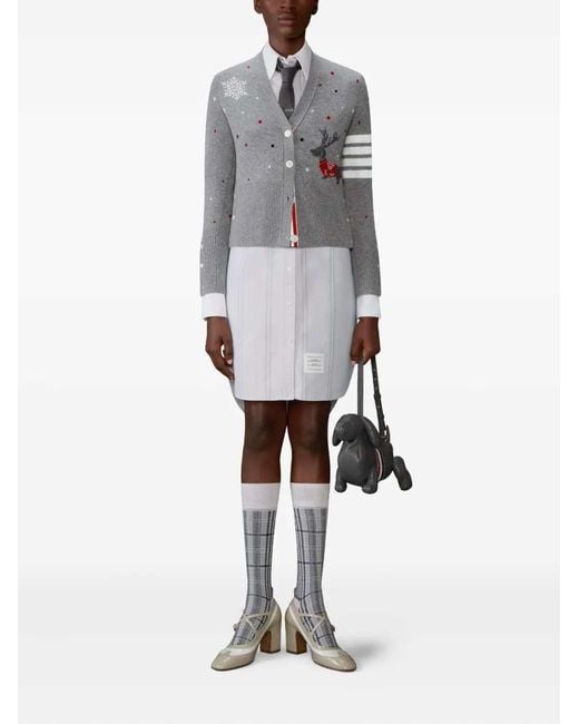 Thom Browne Gray Collared Long-Sleeved Dress