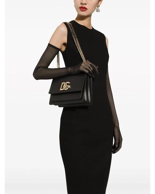 Dolce & Gabbana Black Shoulder Bag With Logo Plaque