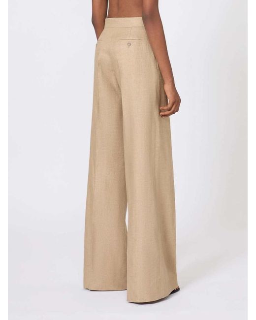 Max Mara Natural Regular-Fit Linen Natté Trousers