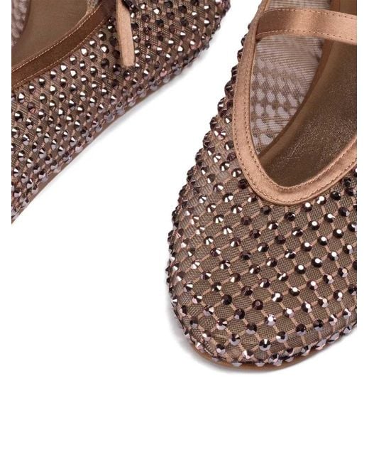 Le Silla Brown Gildain Satin Ballet Flats With Embellishment